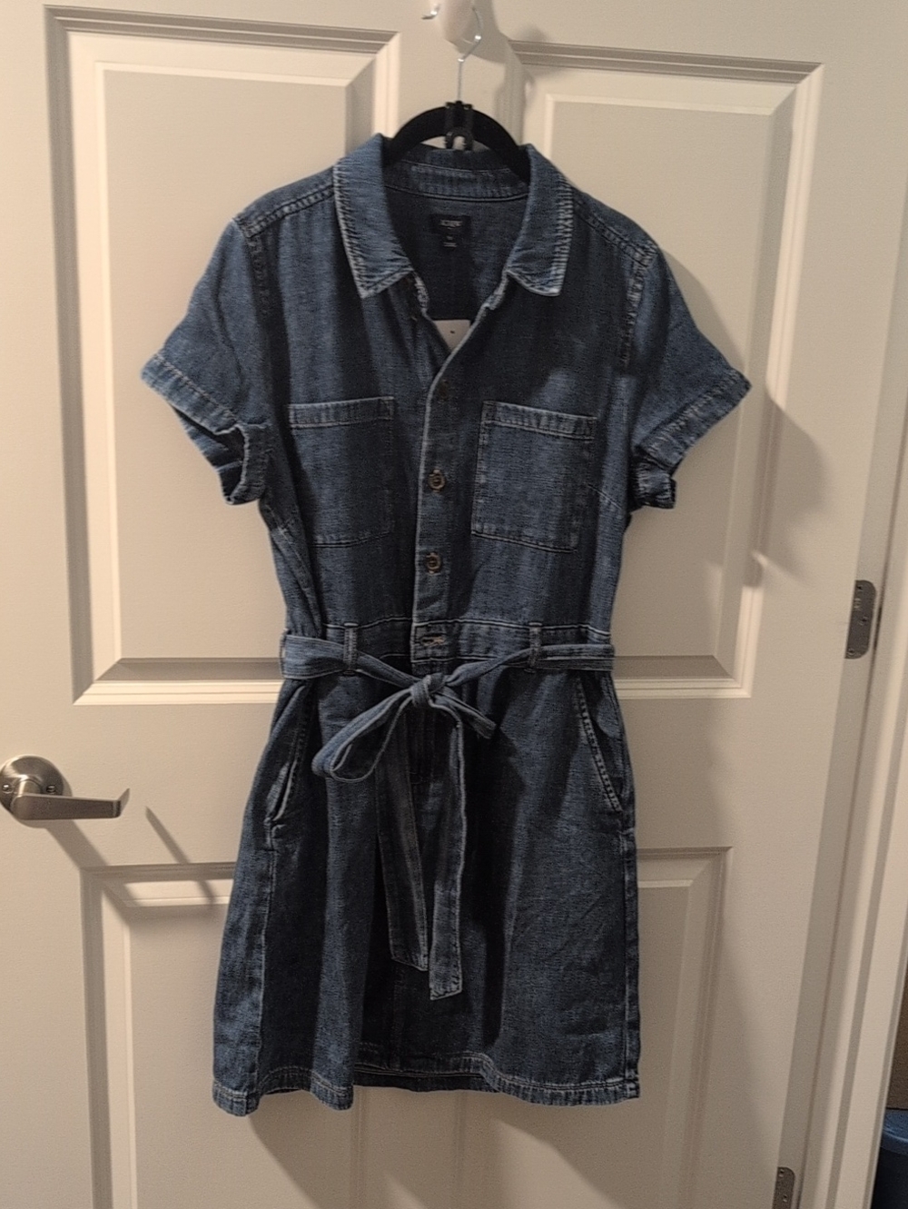J. Crew Indigo Denim Shirt Dress with Tie Waist